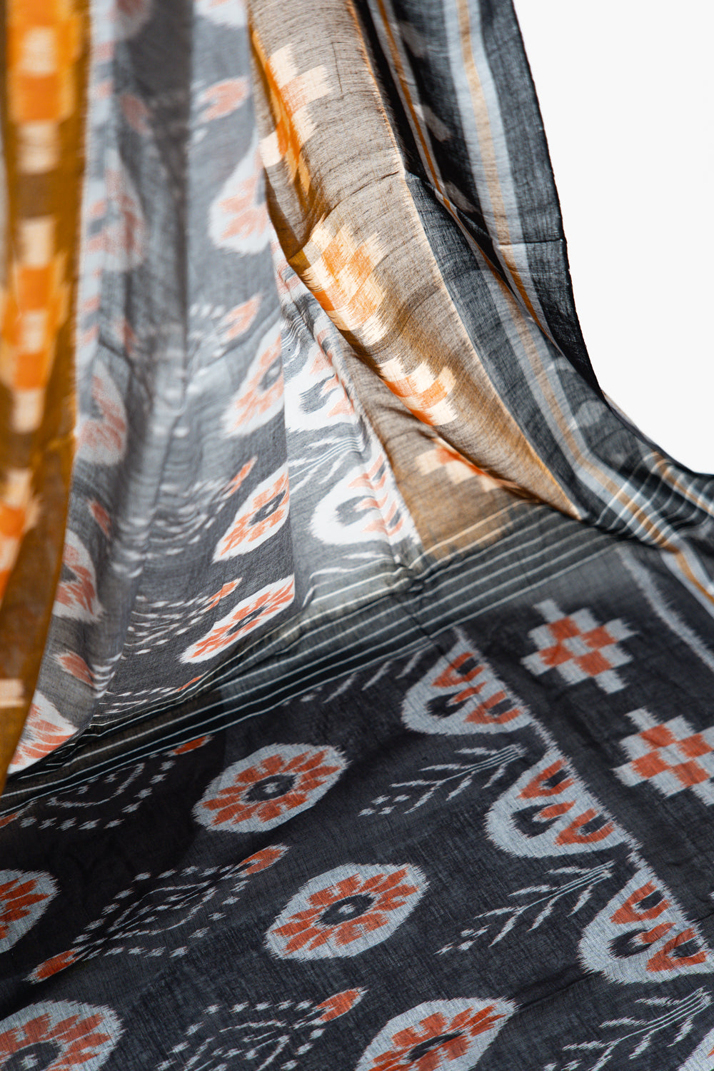Slate Grey Sambalpuri Cotton Saree with Peach & Off-White Floral Ikat