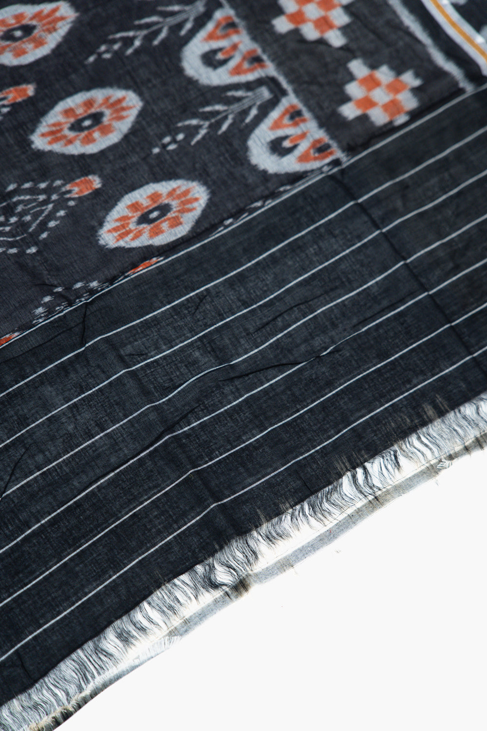 Slate Grey Sambalpuri Cotton Saree with Peach & Off-White Floral Ikat