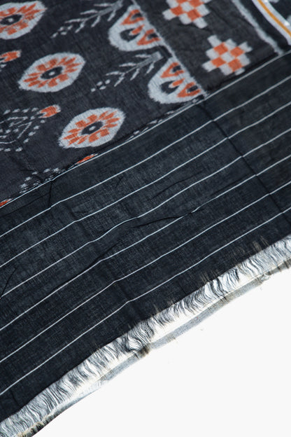 Slate Grey Sambalpuri Cotton Saree with Peach & Off-White Floral Ikat