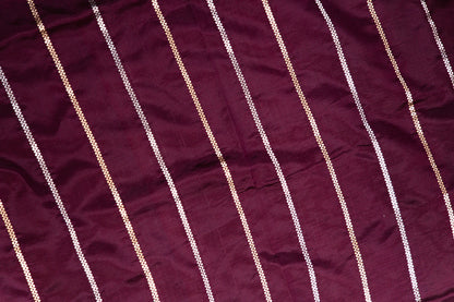 Deep Plum Banarasi Silk Saree with Twin Peacock Floral Border