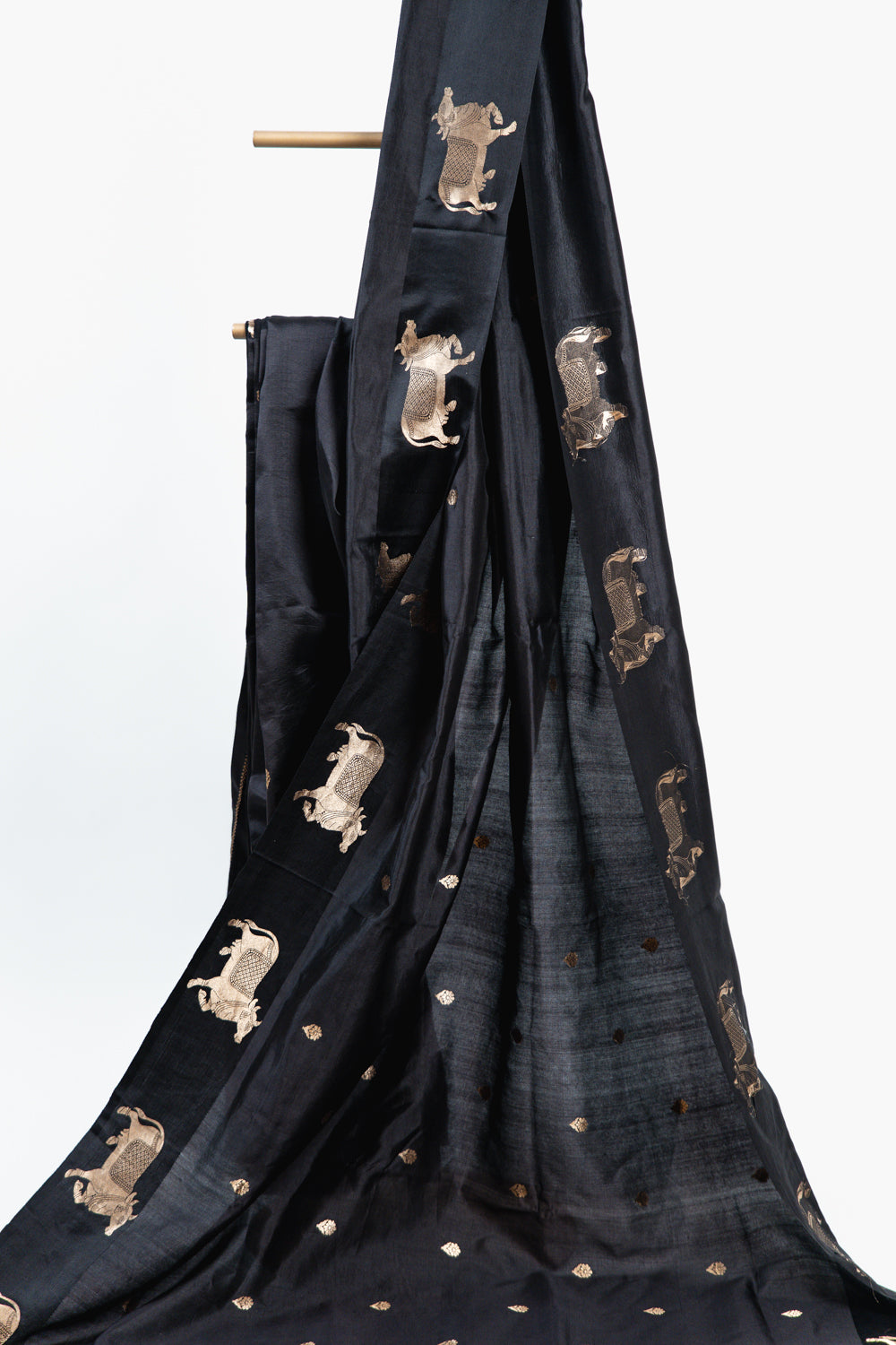 Charcoal Black Banarasi Silk Saree with Kamadhenu Motifs