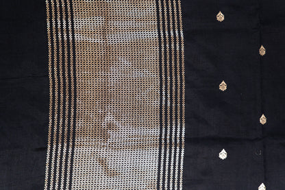 Charcoal Black Banarasi Silk Saree with Kamadhenu Motifs