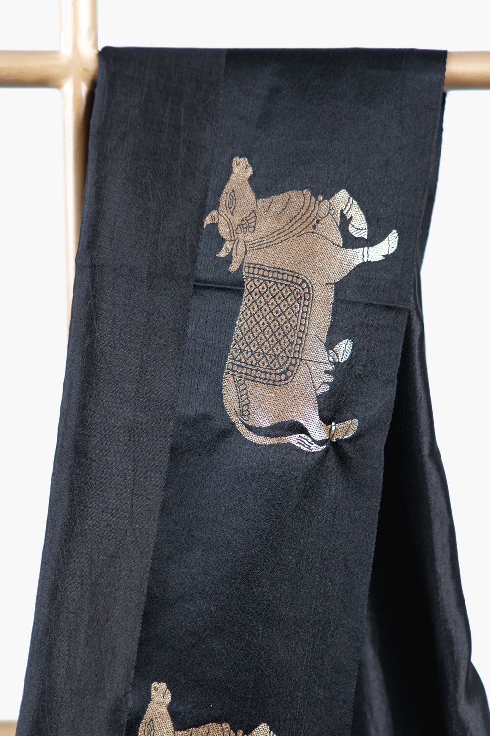 Charcoal Black Banarasi Silk Saree with Kamadhenu Motifs