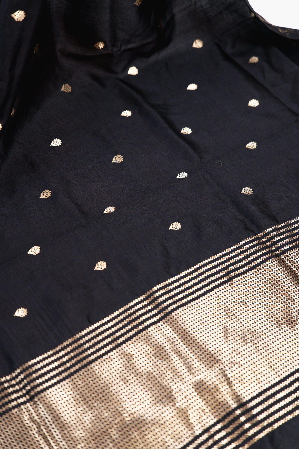 Charcoal Black Banarasi Silk Saree with Kamadhenu Motifs