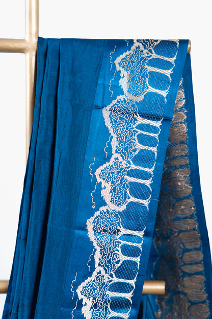 Royal Blue Banarasi Silk Saree with Gold Zari Forest Border