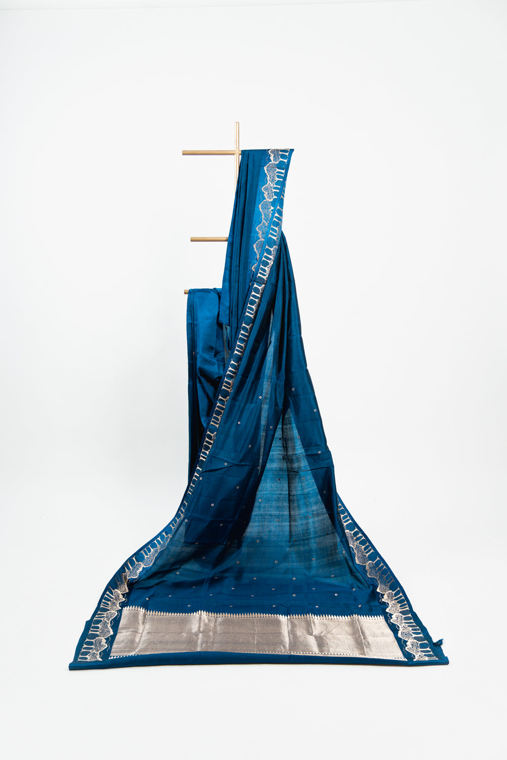 Royal Blue Banarasi Silk Saree with Gold Zari Forest Border