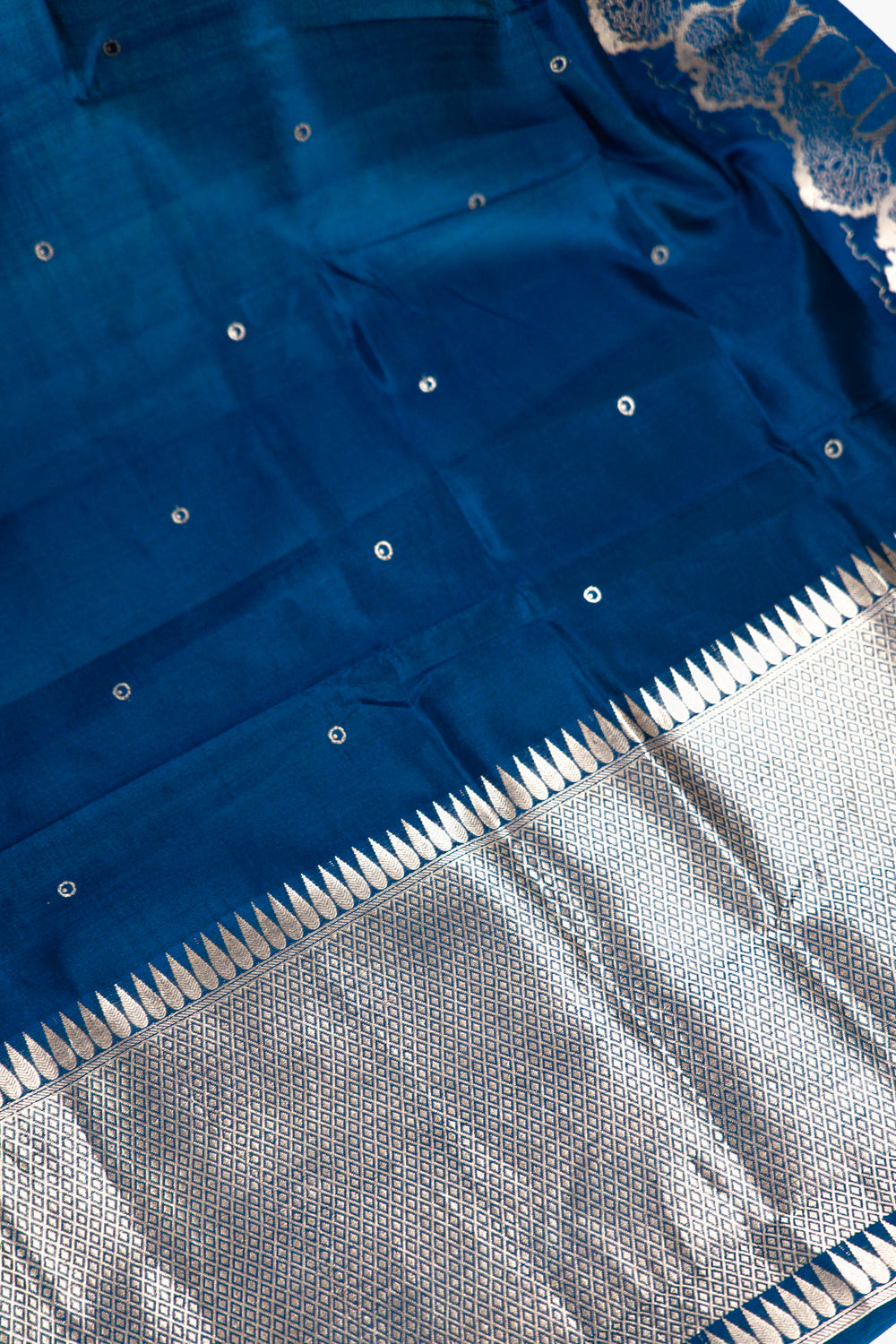 Royal Blue Banarasi Silk Saree with Gold Zari Forest Border