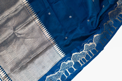 Royal Blue Banarasi Silk Saree with Gold Zari Forest Border