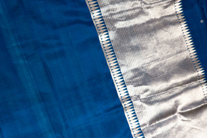 Royal Blue Banarasi Silk Saree with Gold Zari Forest Border