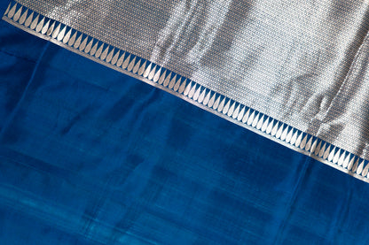 Royal Blue Banarasi Silk Saree with Gold Zari Forest Border