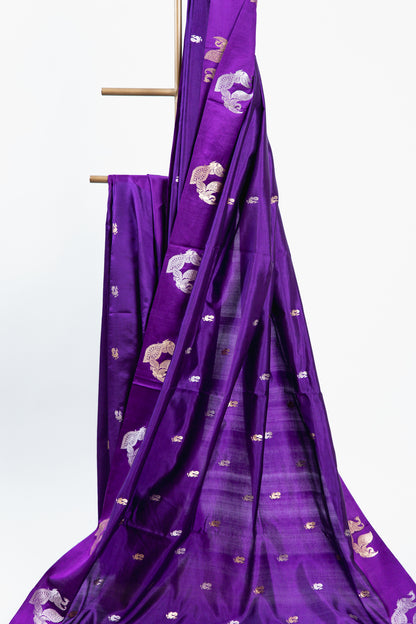 Electric Violet Banarasi Silk Saree with Peacock Medallion Border