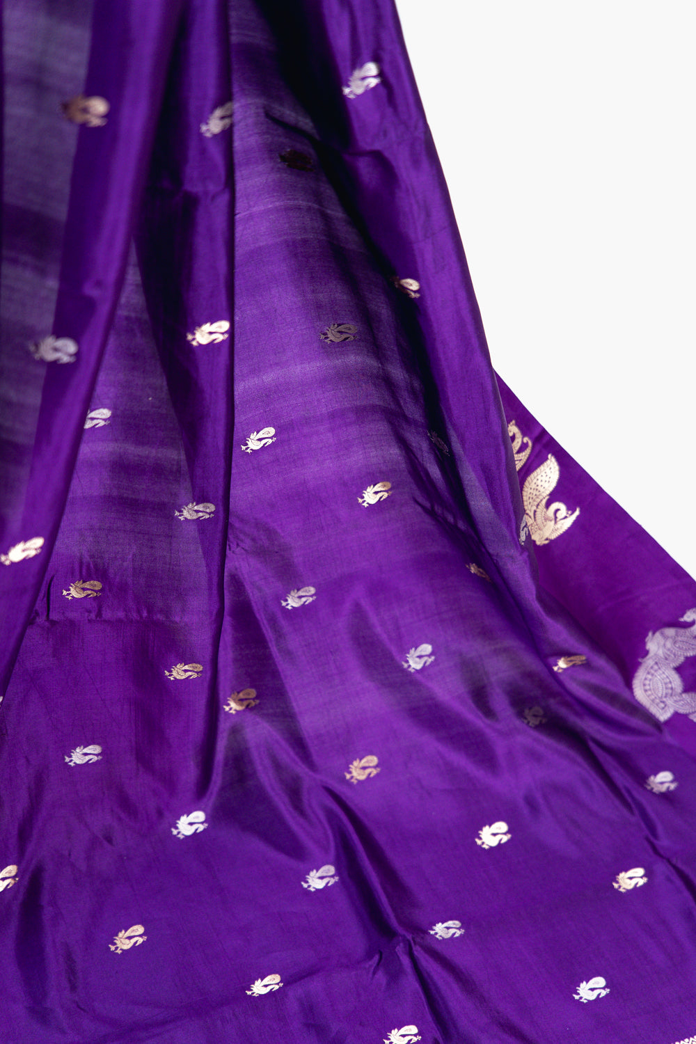 Electric Violet Banarasi Silk Saree with Peacock Medallion Border