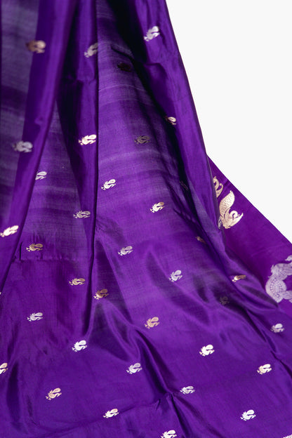 Electric Violet Banarasi Silk Saree with Peacock Medallion Border