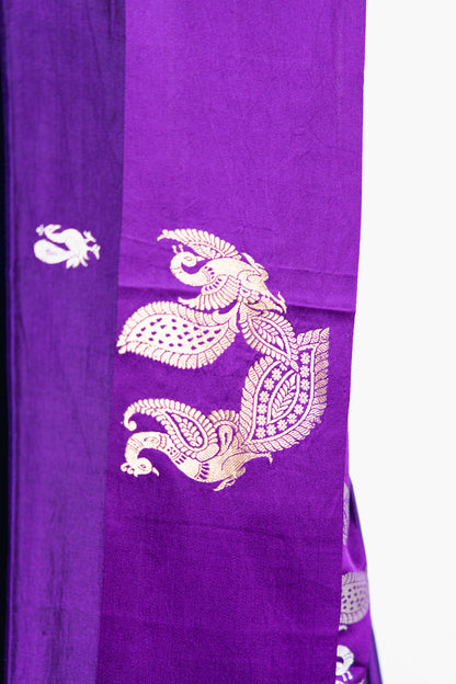 Electric Violet Banarasi Silk Saree with Peacock Medallion Border