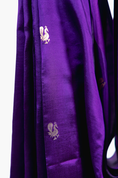 Electric Violet Banarasi Silk Saree with Peacock Medallion Border
