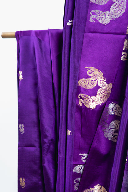 Electric Violet Banarasi Silk Saree with Peacock Medallion Border