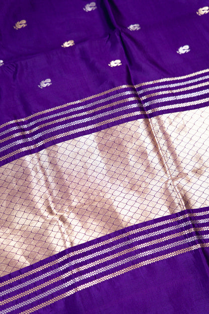Electric Violet Banarasi Silk Saree with Peacock Medallion Border