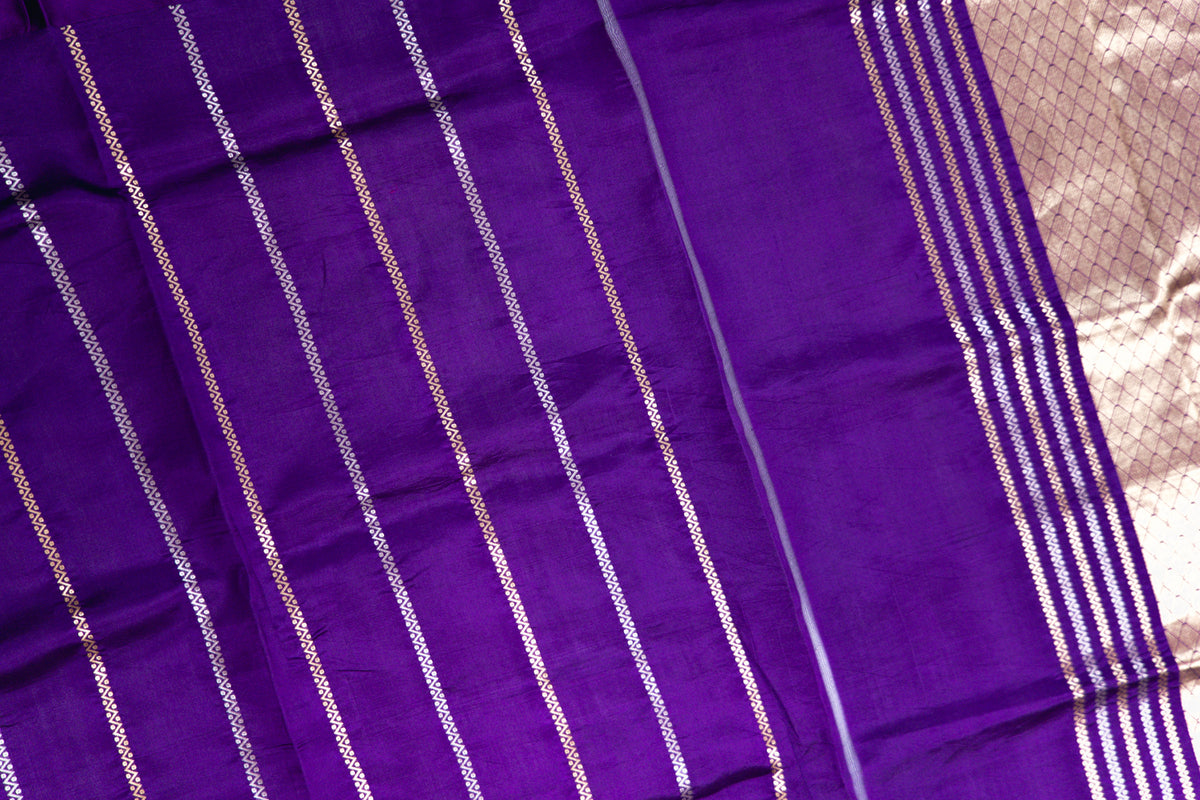 Electric Violet Banarasi Silk Saree with Peacock Medallion Border