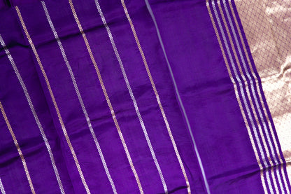 Electric Violet Banarasi Silk Saree with Peacock Medallion Border
