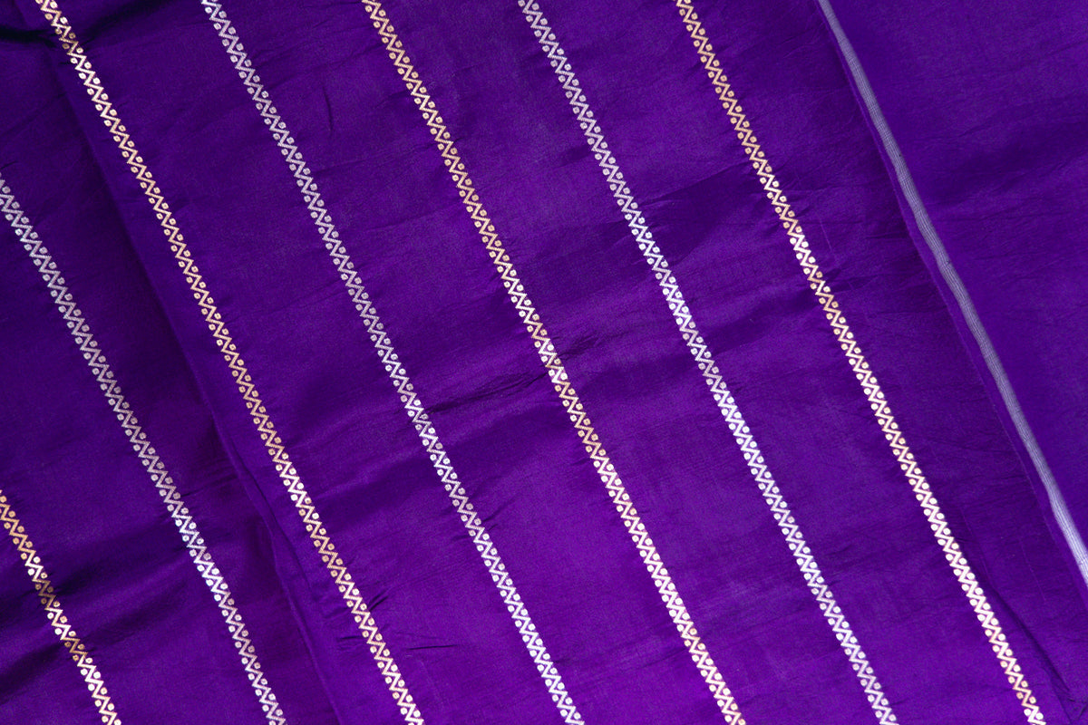 Electric Violet Banarasi Silk Saree with Peacock Medallion Border