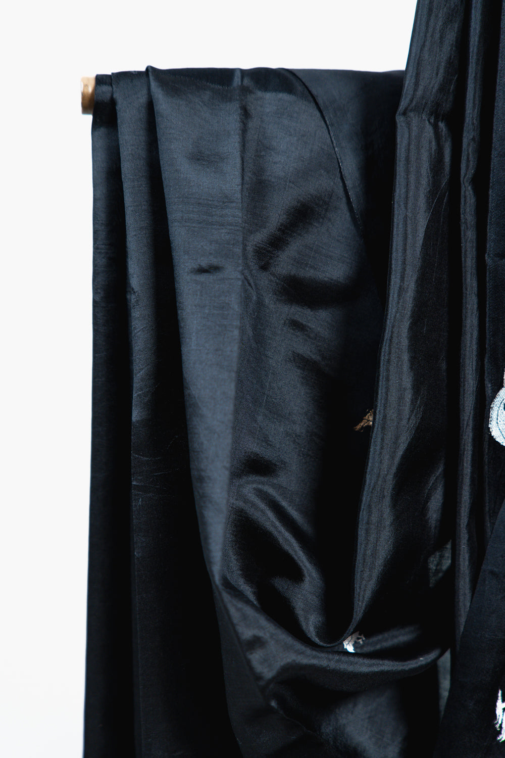 Jet Black Banarasi Silk Saree with Gold & Silver Bird Motifs