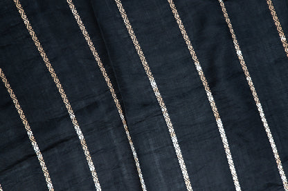 Jet Black Banarasi Silk Saree with Gold & Silver Bird Motifs