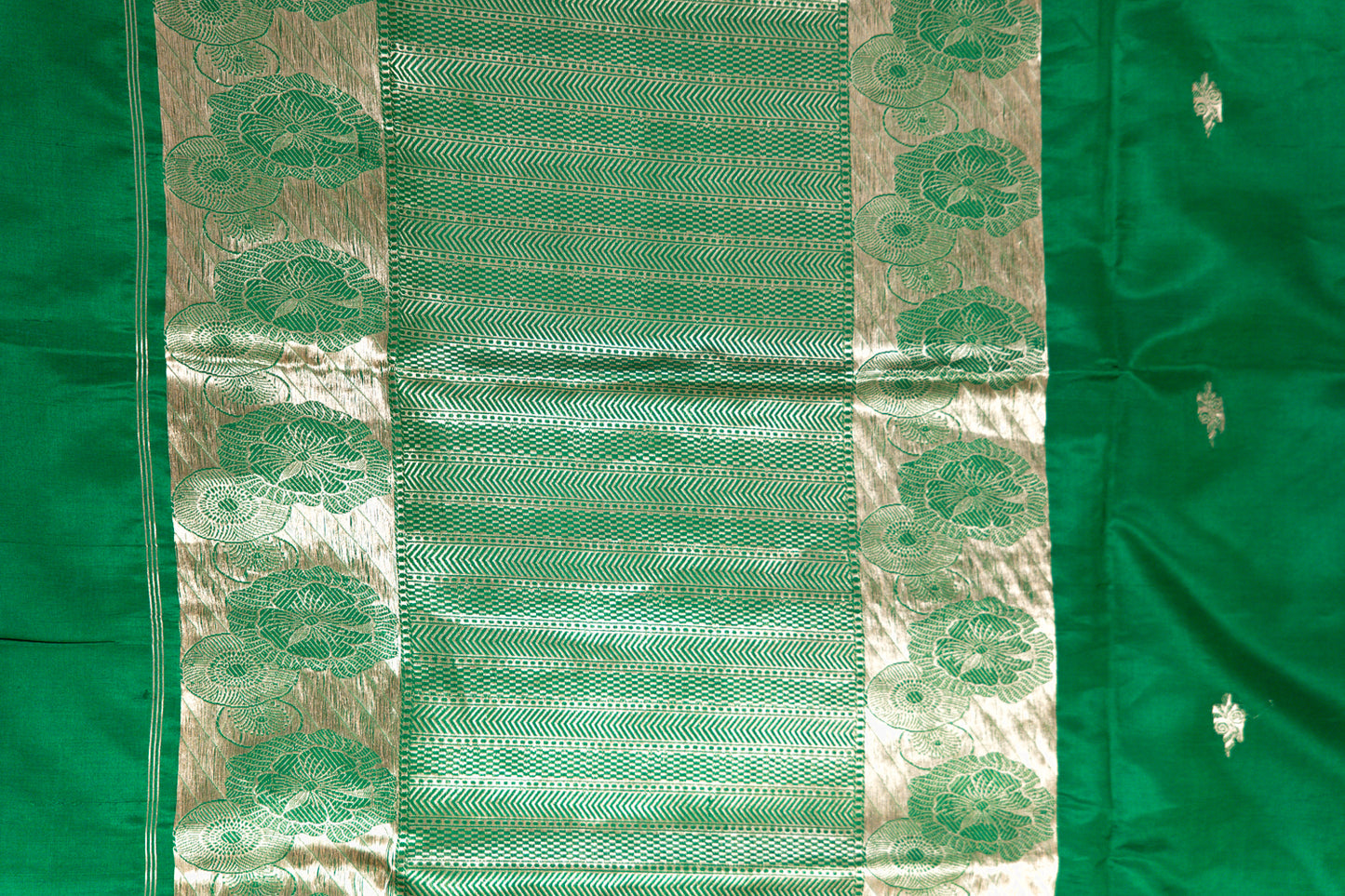 Emerald Green Banarasi Silk Saree with Sunflower Border
