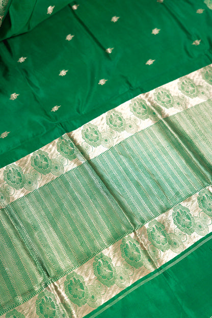 Emerald Green Banarasi Silk Saree with Sunflower Border