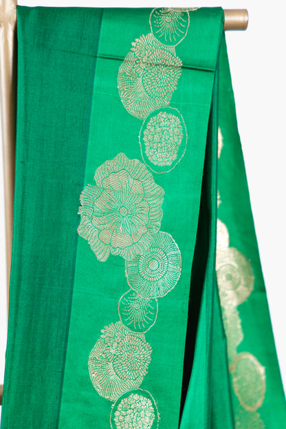 Emerald Green Banarasi Silk Saree with Sunflower Border
