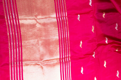 Rani Pink Banarasi Silk Saree with Peacock Jharokha Border