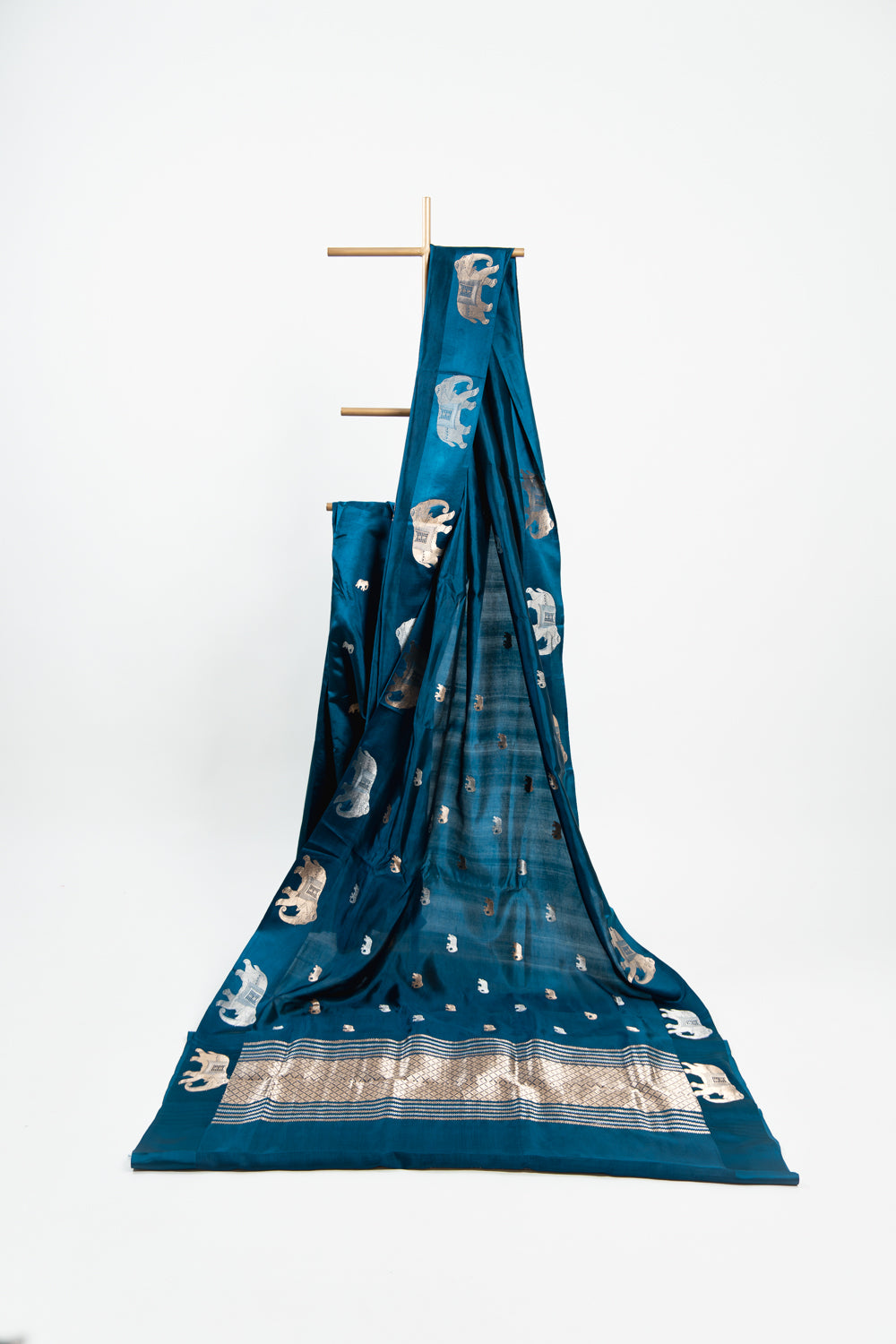 Midnight Blue Banarasi Silk Saree with Elephant Motifs