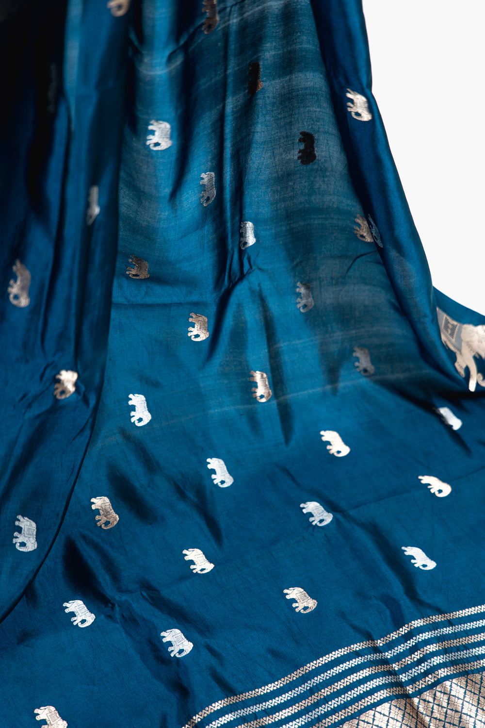Midnight Blue Banarasi Silk Saree with Elephant Motifs