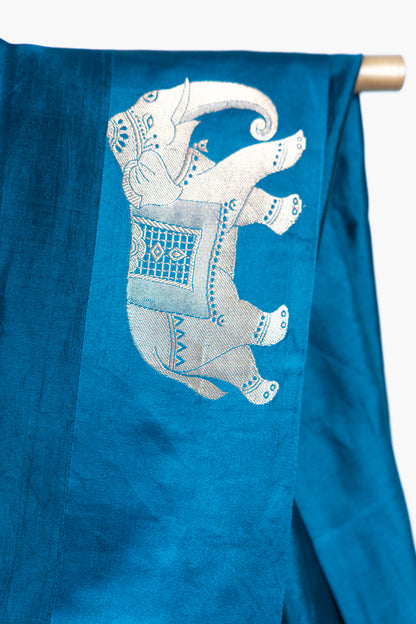 Midnight Blue Banarasi Silk Saree with Elephant Motifs