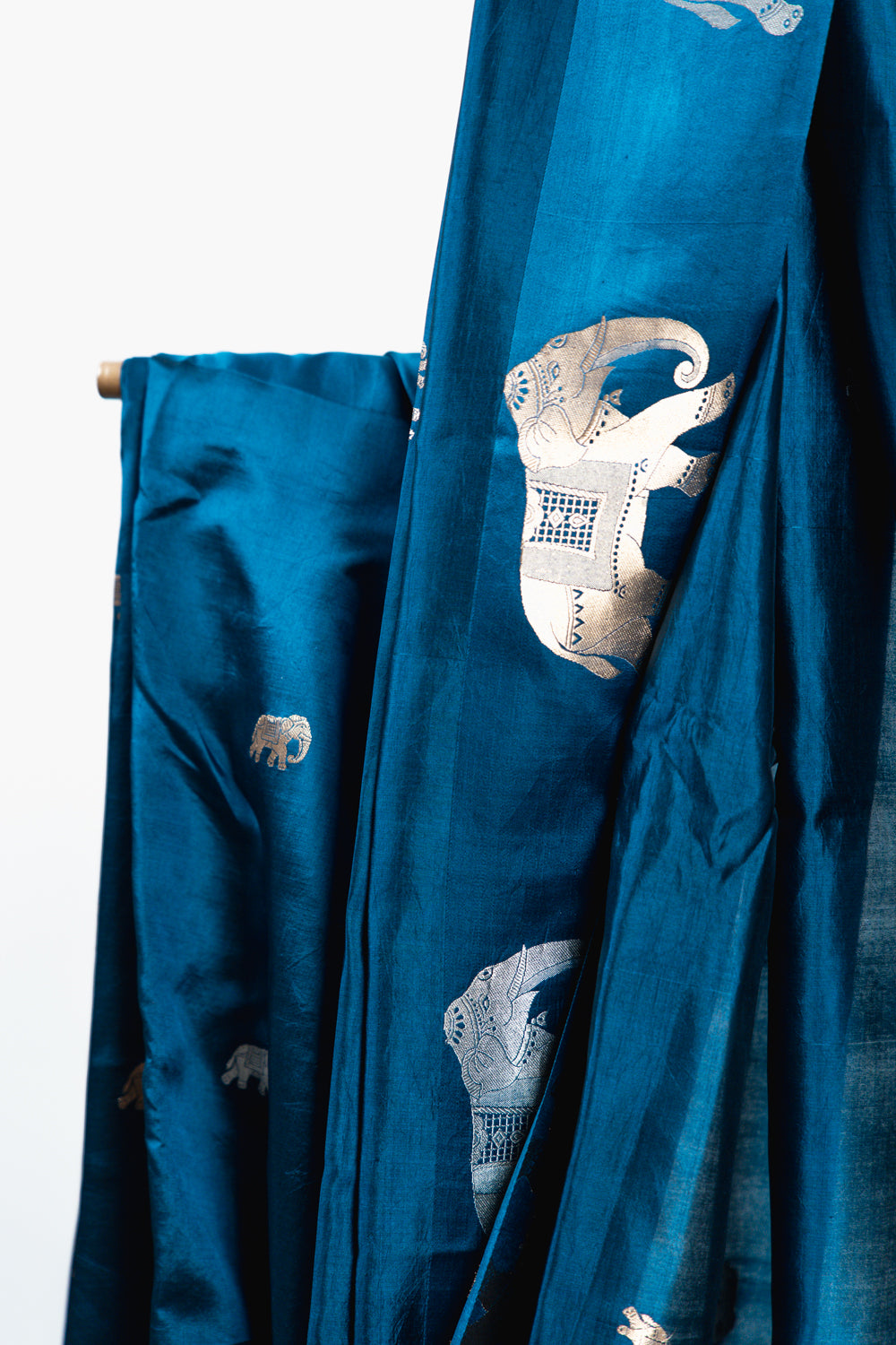 Midnight Blue Banarasi Silk Saree with Elephant Motifs