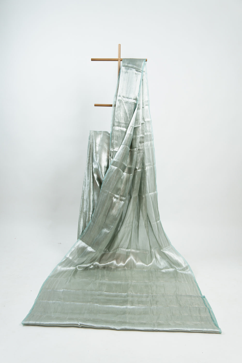 Metallic Silver-Grey Tissue Silk Saree
