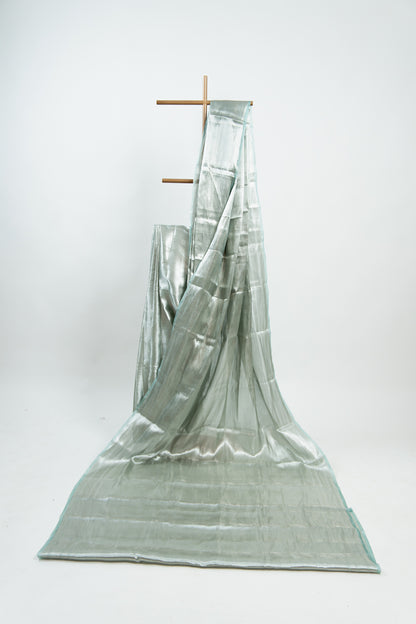 Metallic Silver-Grey Tissue Silk Saree