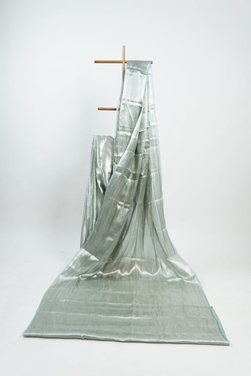 Metallic Silver-Grey Tissue Silk Saree