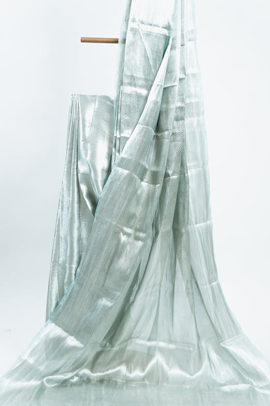 Metallic Silver-Grey Tissue Silk Saree