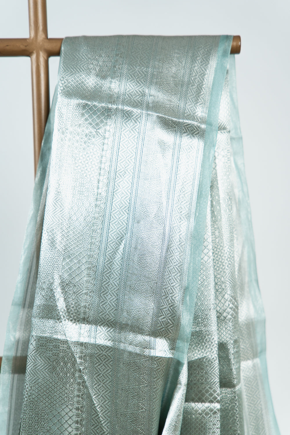 Metallic Silver-Grey Tissue Silk Saree