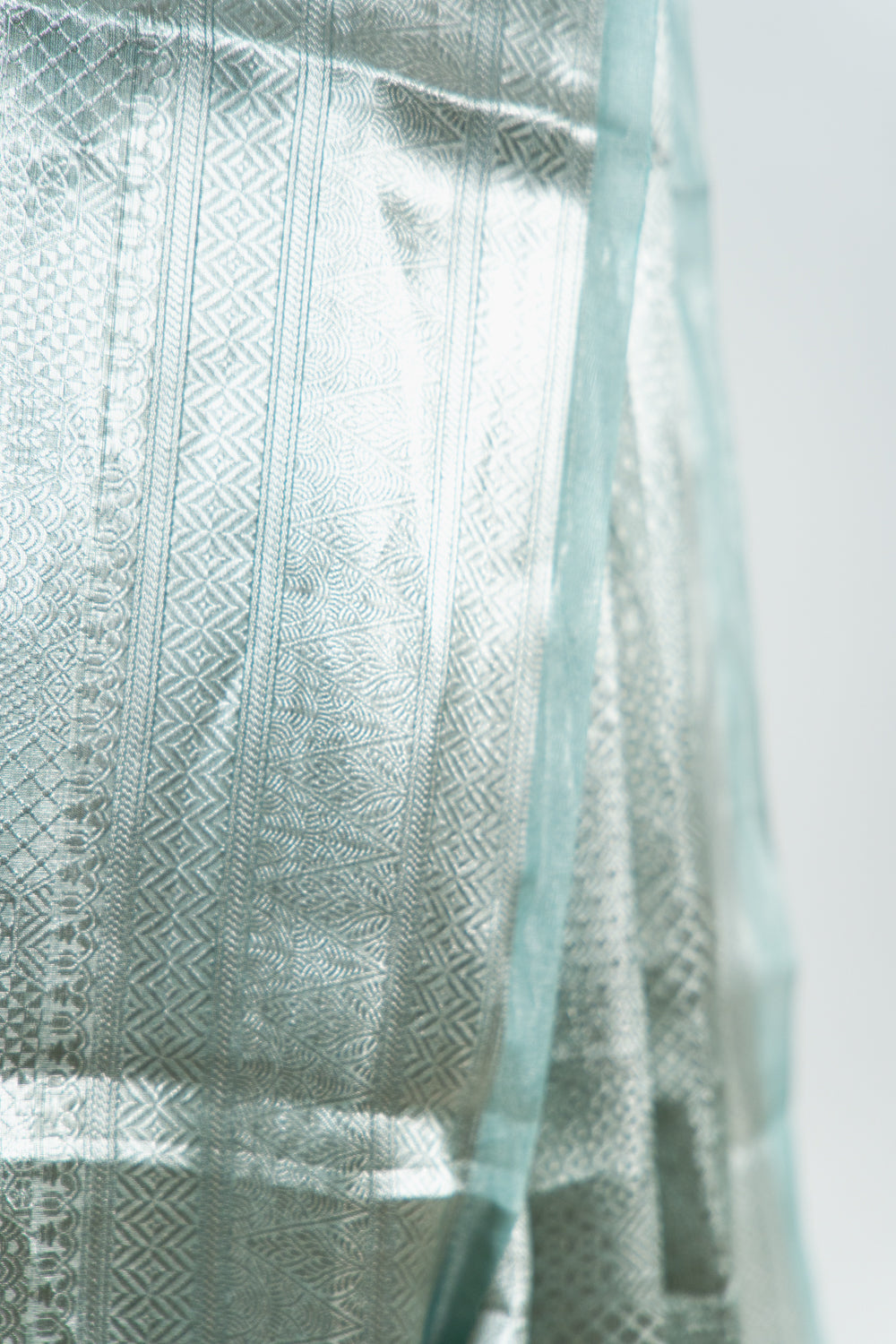 Metallic Silver-Grey Tissue Silk Saree