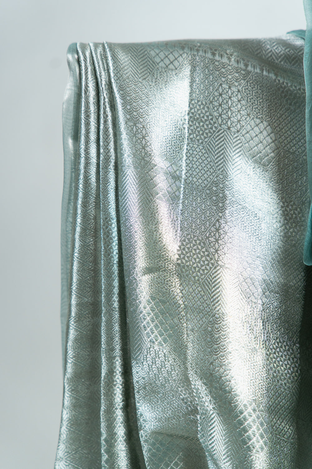 Metallic Silver-Grey Tissue Silk Saree
