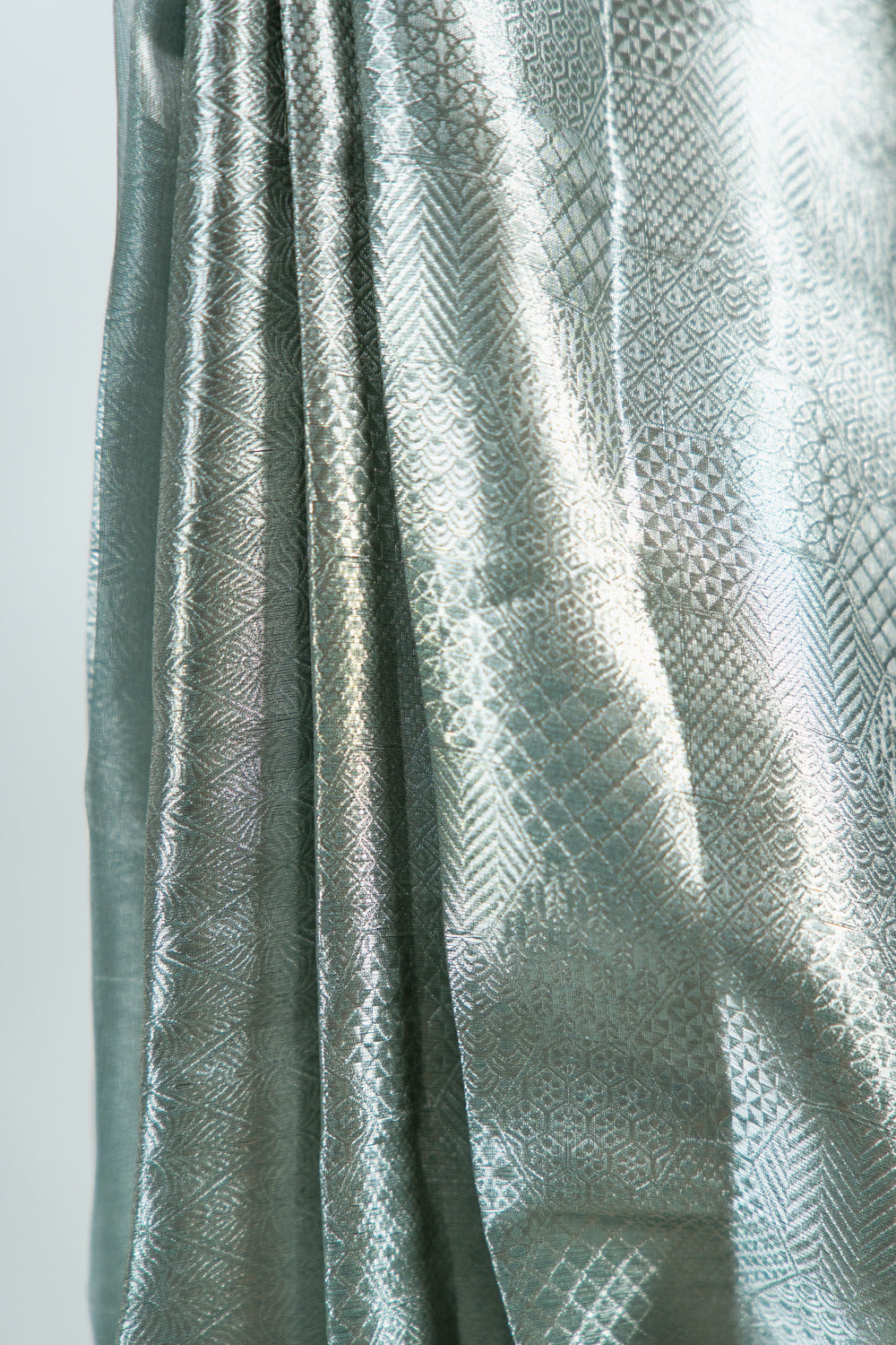 Metallic Silver-Grey Tissue Silk Saree