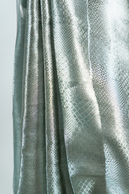 Metallic Silver-Grey Tissue Silk Saree