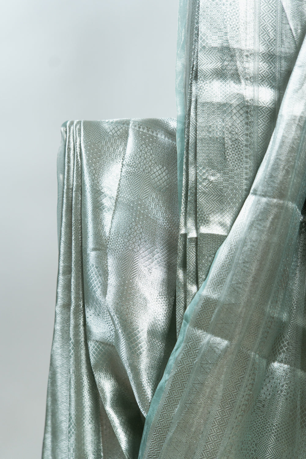 Metallic Silver-Grey Tissue Silk Saree