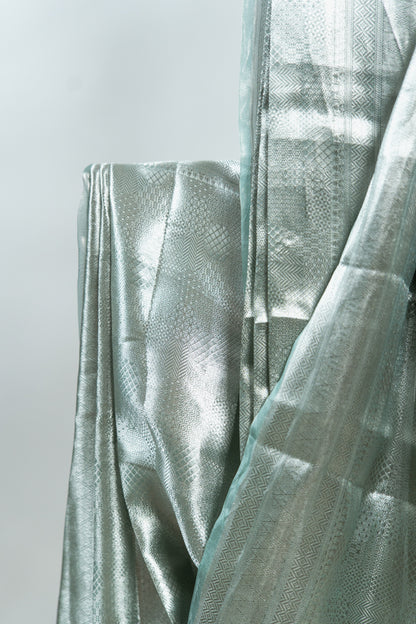 Metallic Silver-Grey Tissue Silk Saree