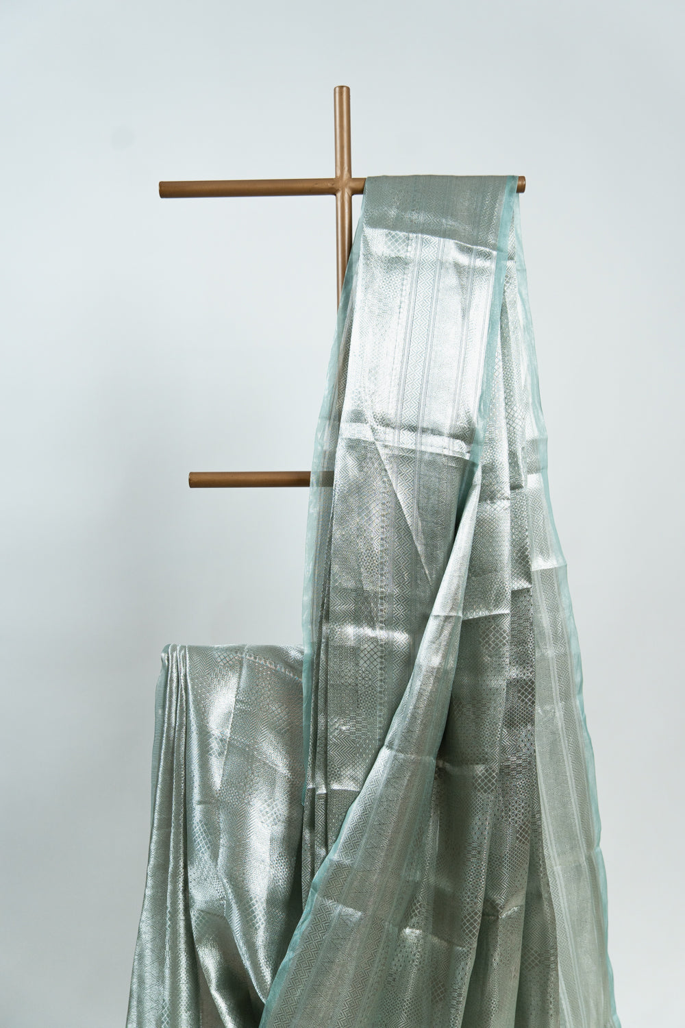 Metallic Silver-Grey Tissue Silk Saree
