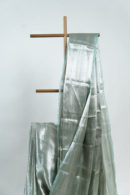 Metallic Silver-Grey Tissue Silk Saree