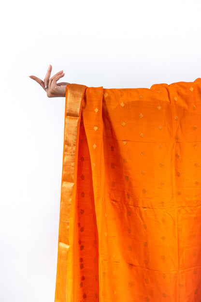 Tangerine Orange Diamond Zari Booti Banarasi Moonga Silk Dupatta
