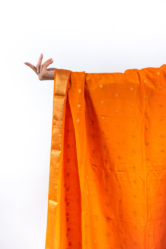 Tangerine Orange Diamond Zari Booti Banarasi Moonga Silk Dupatta