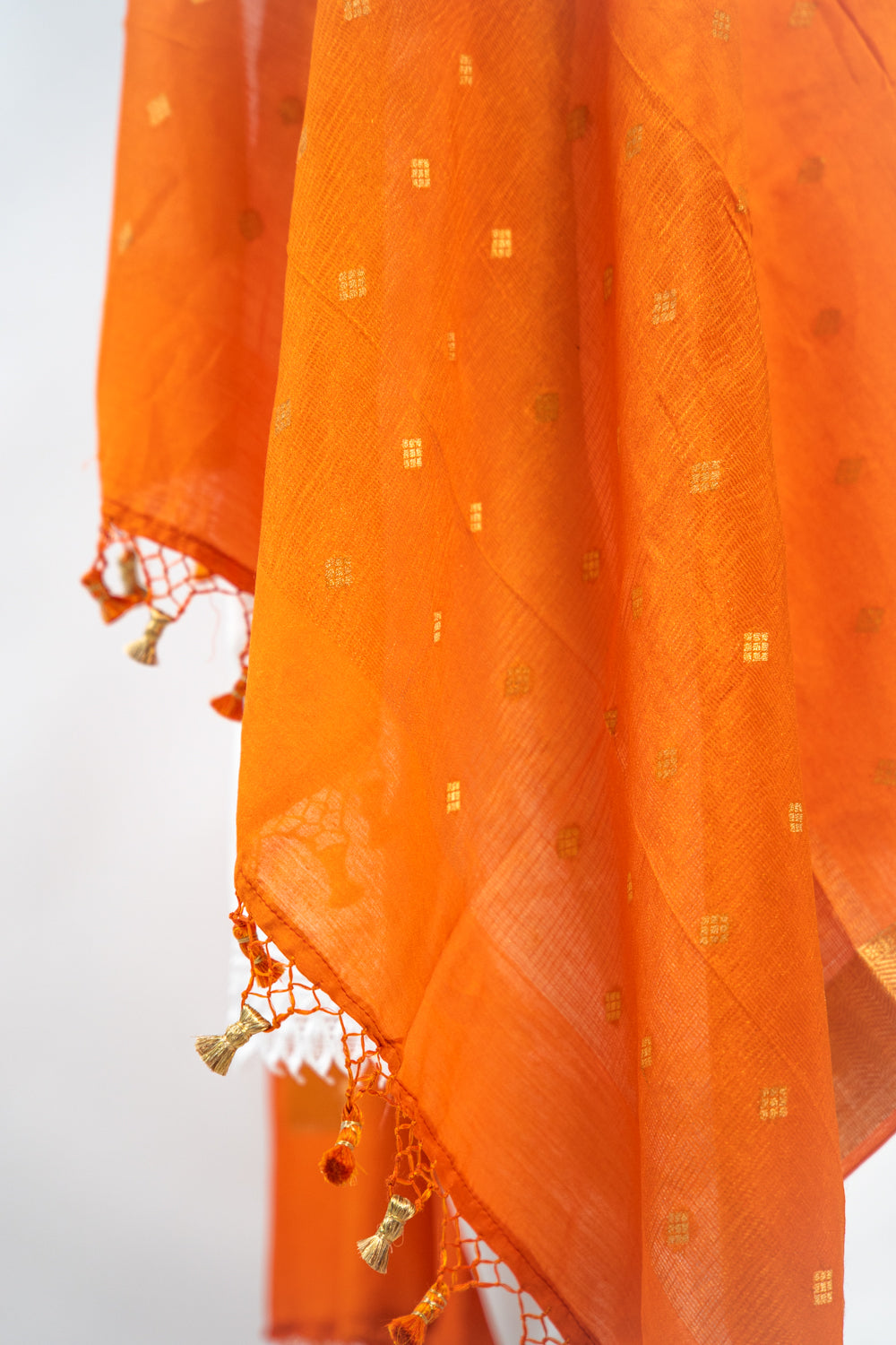 Tangerine Orange Diamond Zari Booti Banarasi Moonga Silk Dupatta